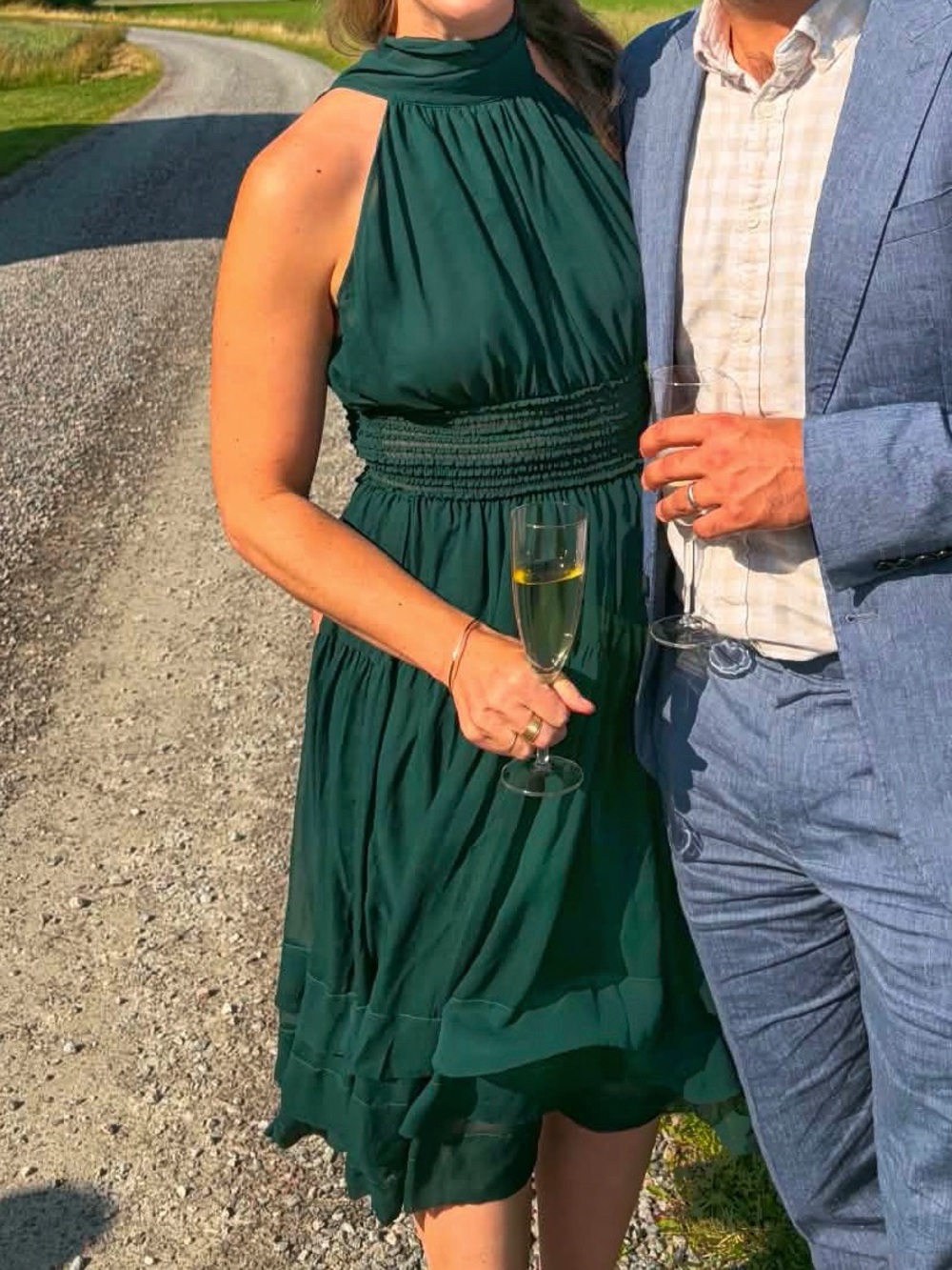 Ulla Johnson Teal/Green Halter Midi Dress with Bow Neck